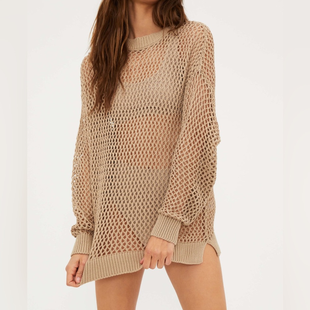 Beach Riot Tan Mesh Long Sleeve Crew Neck – Size XS
